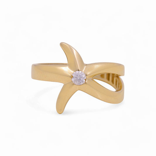14K Yellow Gold Starfish Women's Ring with Cz / Size: 7 / Weight: 2.3 GR / Y24-1097