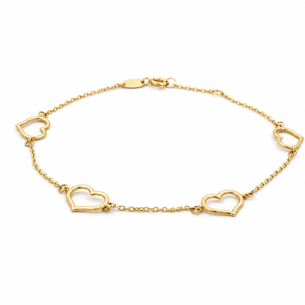 14K Yellow Gold Fashion Hearts Women's Bracelet / Size:7" / Weight: 1.3 GR / 401-00849