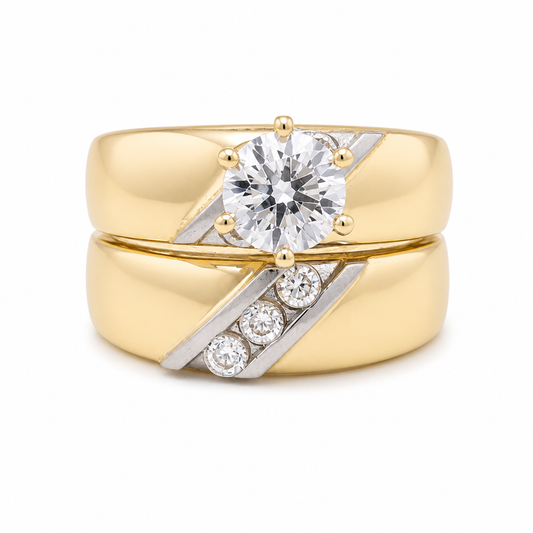 14K Yellow and White Gold Women’s Bridal Set / Stone: Cz / Size: 7 / Weight: 4.6 GR / KEEWRTT4BS-16