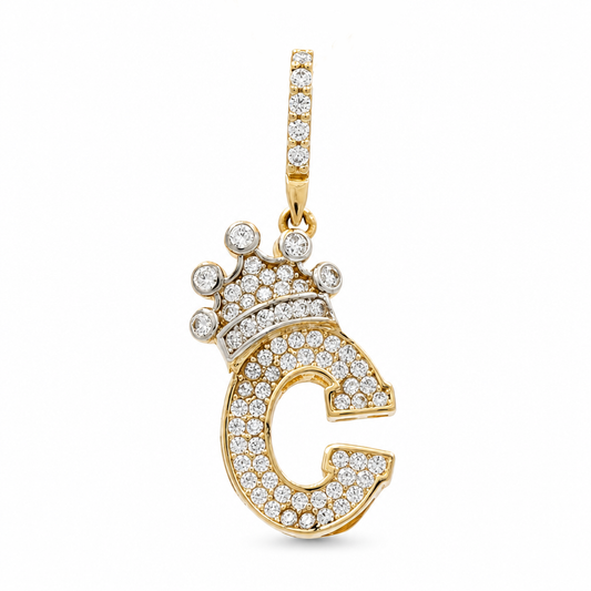 14K Yellow Gold Initial Pendant (C) with Crown  / Weight: 1.7 GR / CCFPD4-C