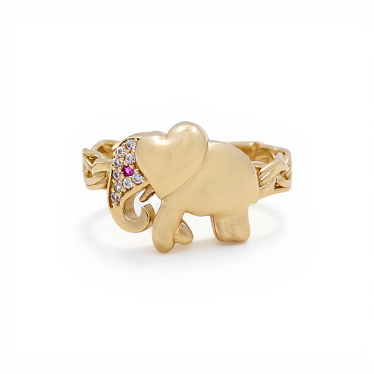 10K Yellow Gold Elephant Women's Ring with Pink CZ / Size: 8.5 / Weight: 2.7 GR / CQWR0EP