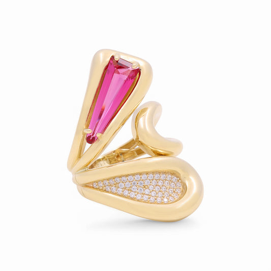 14K Yellow Gold Fashion Women's Ring with Pink and White Cz / Size: 7.5 / Weight: 8 GR / CPWR4FS-8