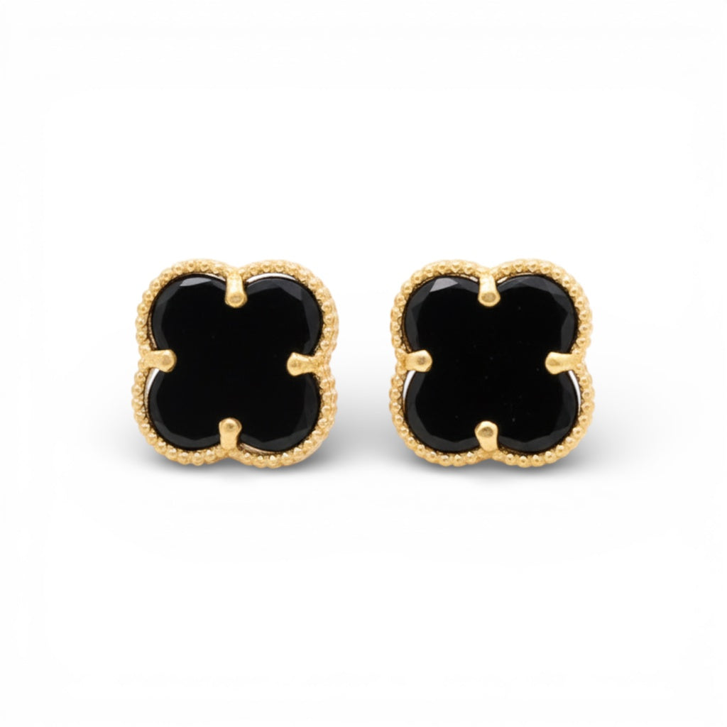 14K Yellow Gold Black Clover Stud Earrings / Size: 10MM / Weight: 1.9 GR / CQES4CLV