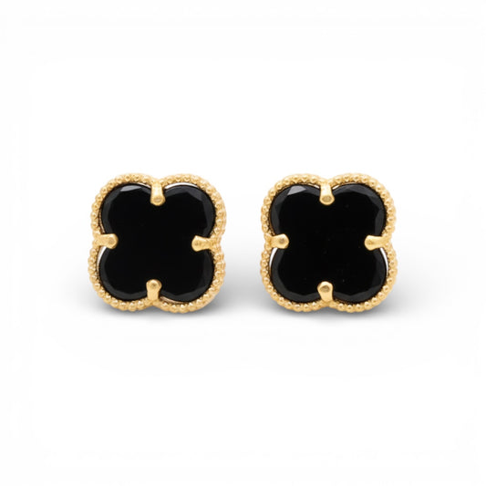 14K Yellow Gold Black Clover Stud Earrings / Size: 10MM / Weight: 1.9 GR / CQES4CLV