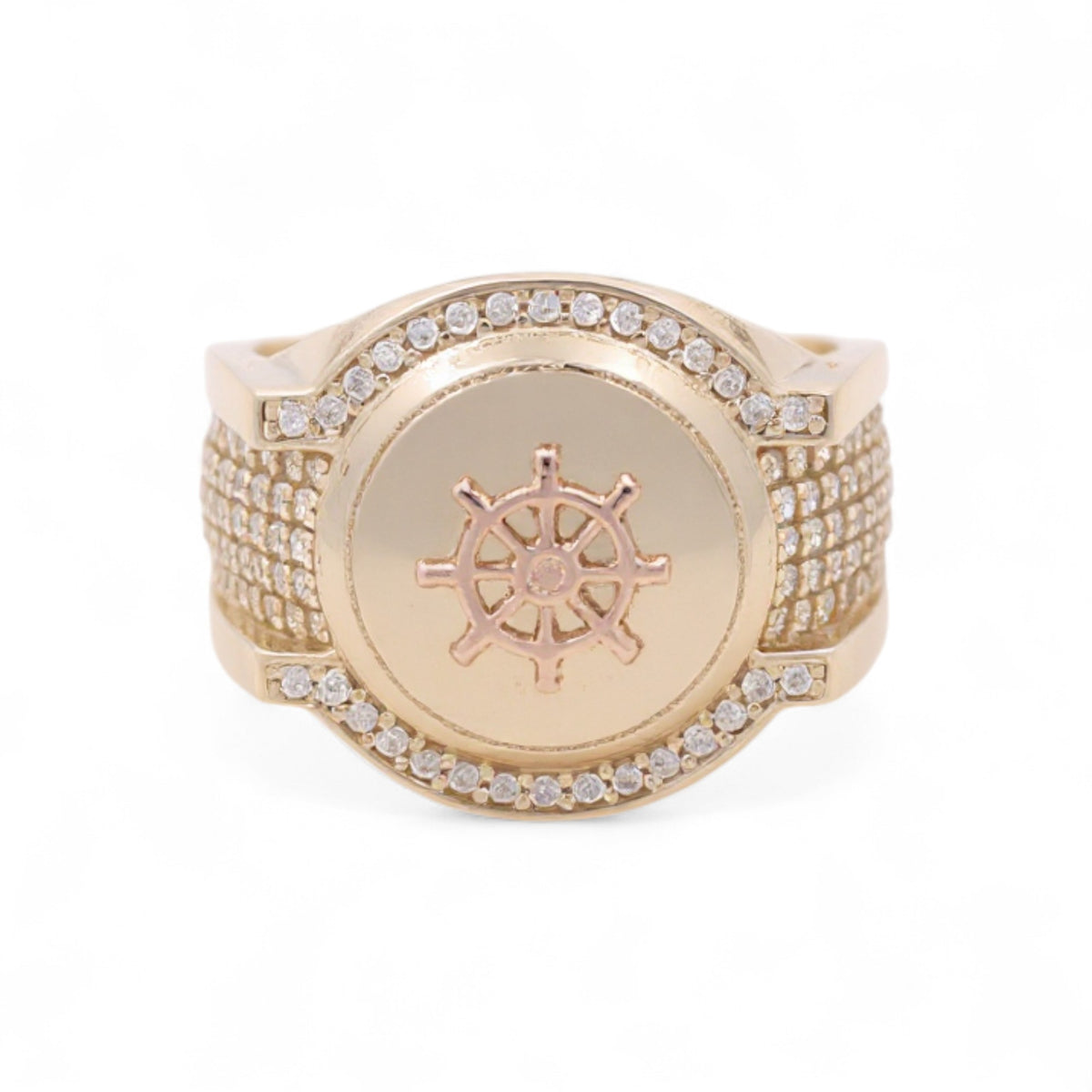 14K Yellow and Rose Gold RD Ship Rudder Men's Ring with Cz / Size 11.5 / Weight: 11.9 GR / COMRTT4FS-6