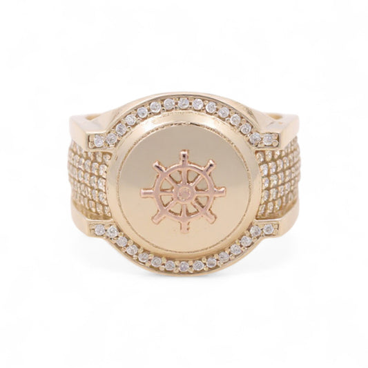 14K Yellow and Rose Gold RD Ship Rudder Men's Ring with Cz / Size 11.5 / Weight: 11.9 GR / COMRTT4FS-6