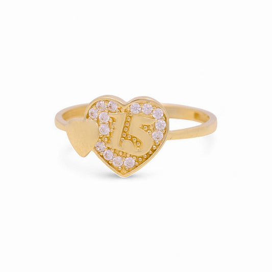 10K Yellow Gold  Quinceañera Heart Women's Ring with Cz / Size: 7 / Weight: 1.2 GR / P03R-3422