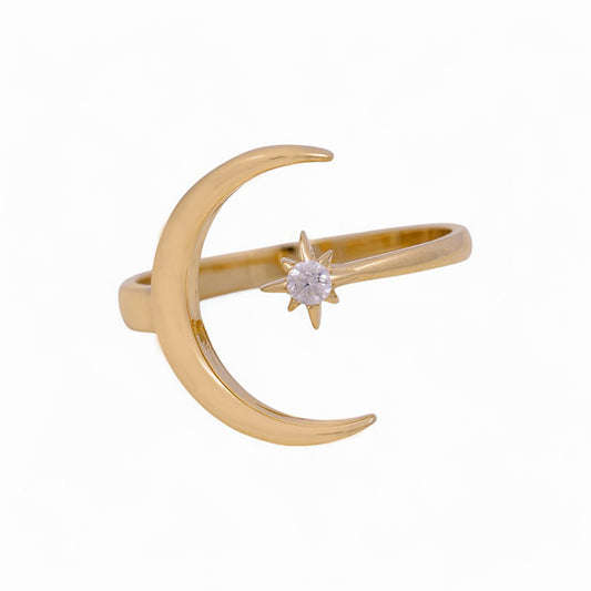 14K Yellow Gold Moon Women's Ring with Cz / Size: 8 / Weight: 2.6 GR / P03R-2729