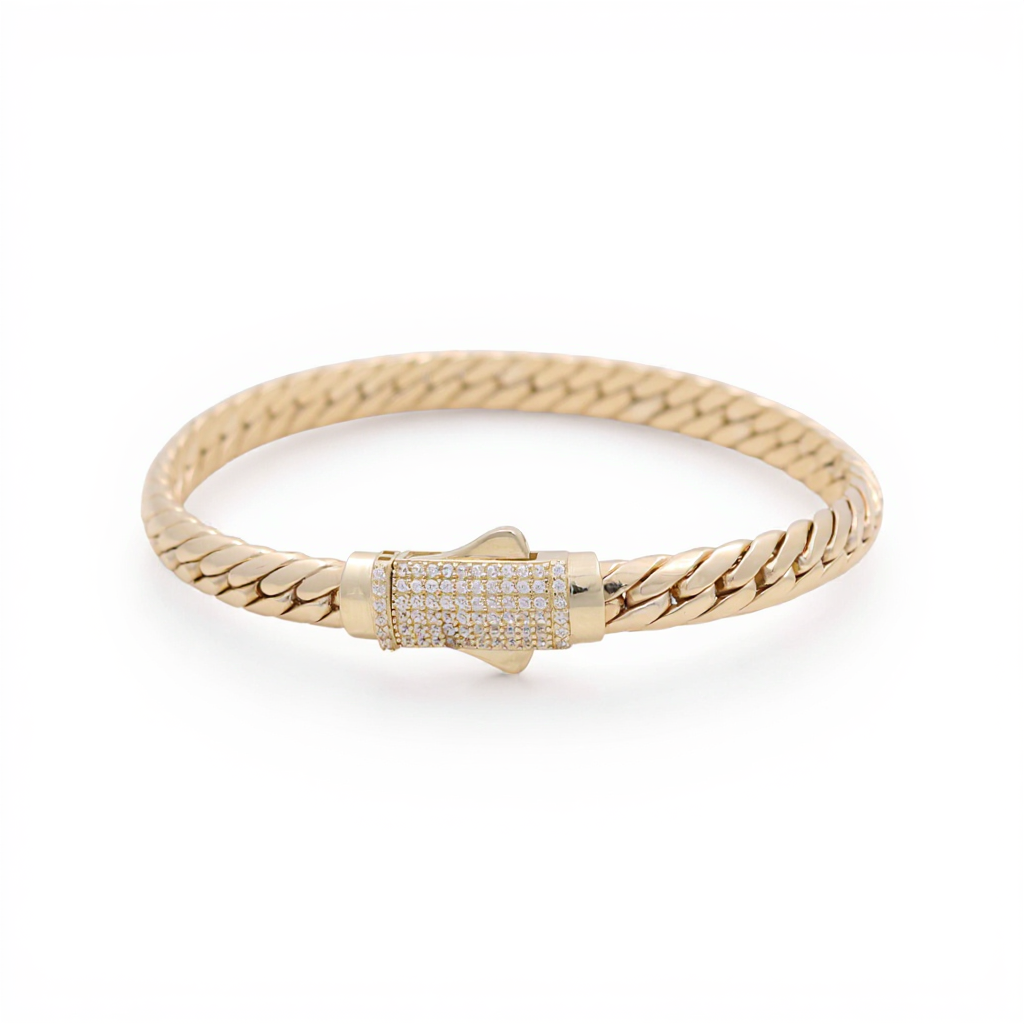 10K Yellow Gold Women's Fashion Cuban Link Bracelet with Cz / Size: 7" / Weight: 9.2 GR / P10S-125