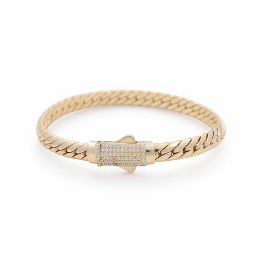 10K Yellow Gold Women's Fashion Cuban Link Bracelet with Cz / Size: 7" / Weight: 9.2 GR / P10S-125