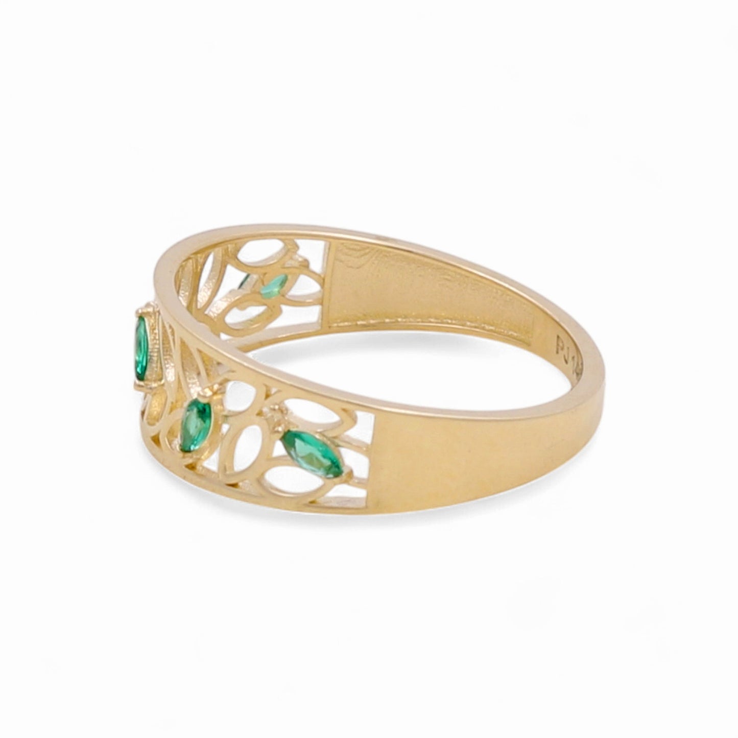 14K Yellow Gold Fashion Women's Ring with Green Cz / Size: 7 / Weight: 1.5 GR / CPWR4FS-23