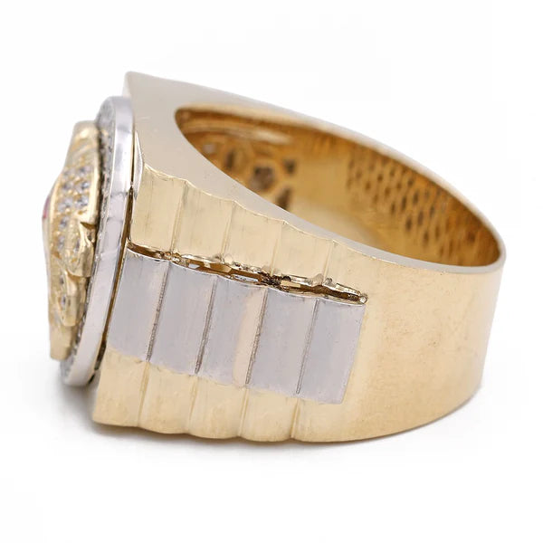 COMR4SQTTEGCZ 14k C Cz Size 10sz Weight 17.7gr Two Tone Cuadrado Eagle Mens Ring with Cz