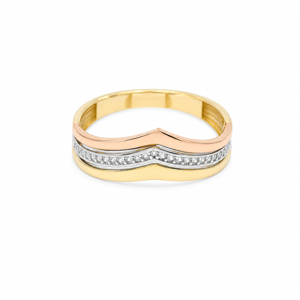 10K Yellow Gold Fashion Women's Ring with 3 Tone Color / Size: 9 / Weight: 2 GR / DQWR3T0FS-1