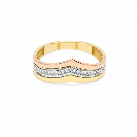 10K Yellow Gold Fashion Women's Ring with 3 Tone Color / Size: 9 / Weight: 2 GR / DQWR3T0FS-1