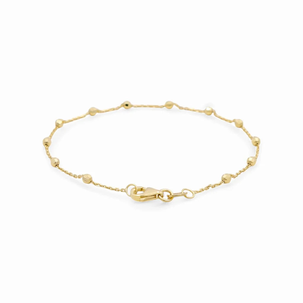 14K Yellow Gold Fancy Link Women's Bracelet with Diamond Cut Balls / Size: 1MM 7” / Weight: 1.4GR / DCWB4FL1-7