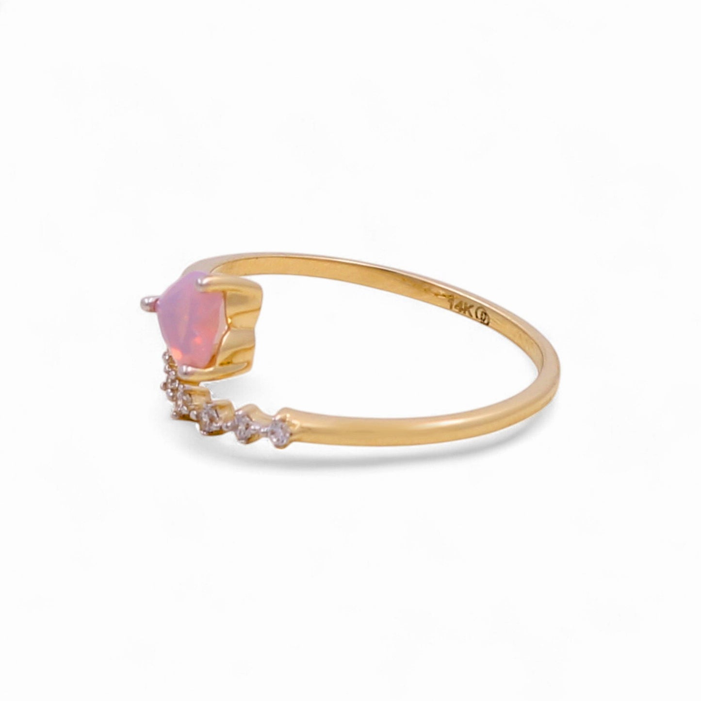 14K Yellow Gold Heart Women's Ring with Pink Cz / Size: 7 / Weight: 1.4 GR / KEEWR4HR