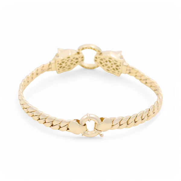 10K Yellow Gold Cuban Link Women's Bracelet with Panthers and Cz / Size: 7.5" / Weight: 9.9GR / P10S-89