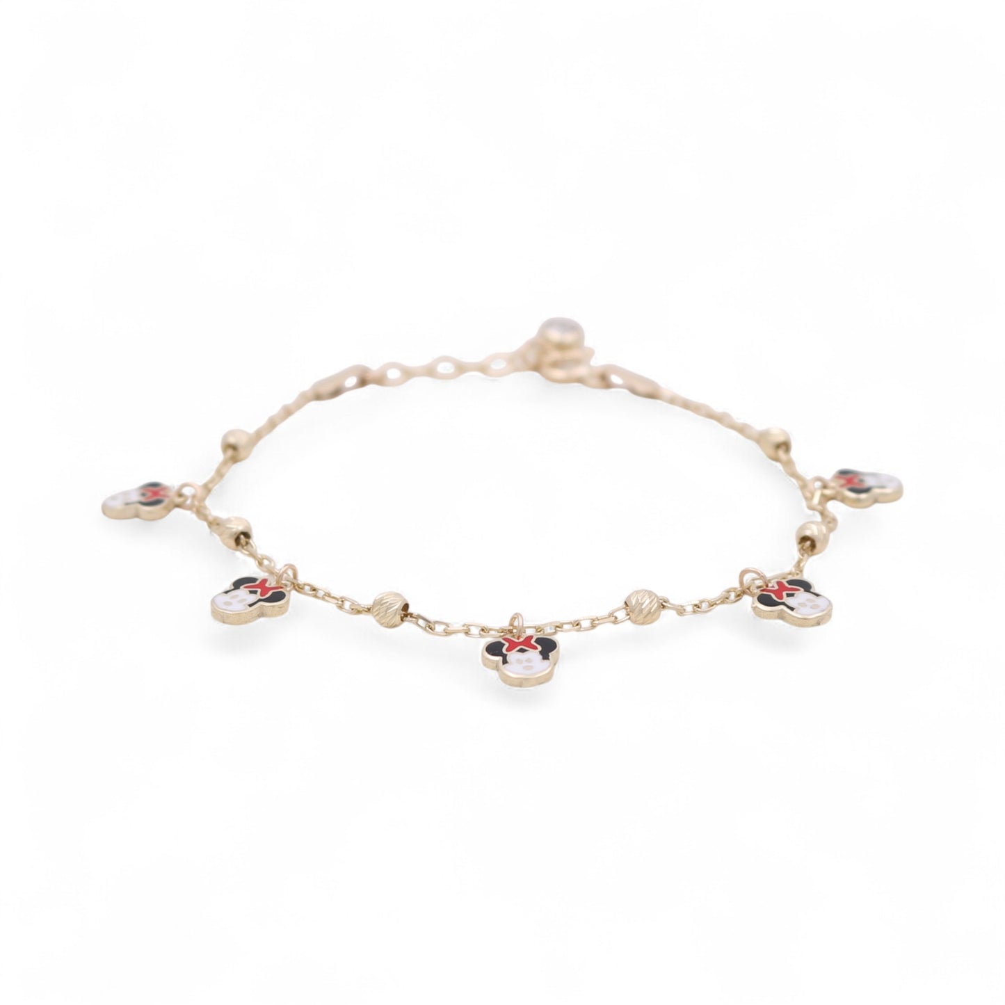 10K Yellow Gold Minnie Girl's Bracelet with Diamond Cut Balls / Size: 6" / Weight: 2.7 GR / CQWB0MN-1