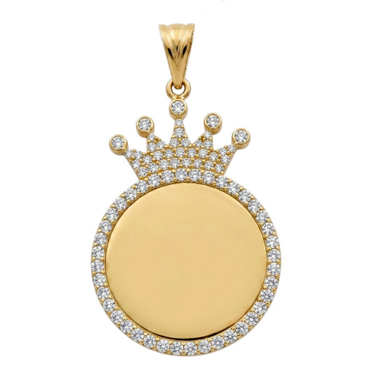 10K Yellow Gold Medal Pendant With Crown and Cz / Size: 25MM / Weight: 4 GR / COPD0MD