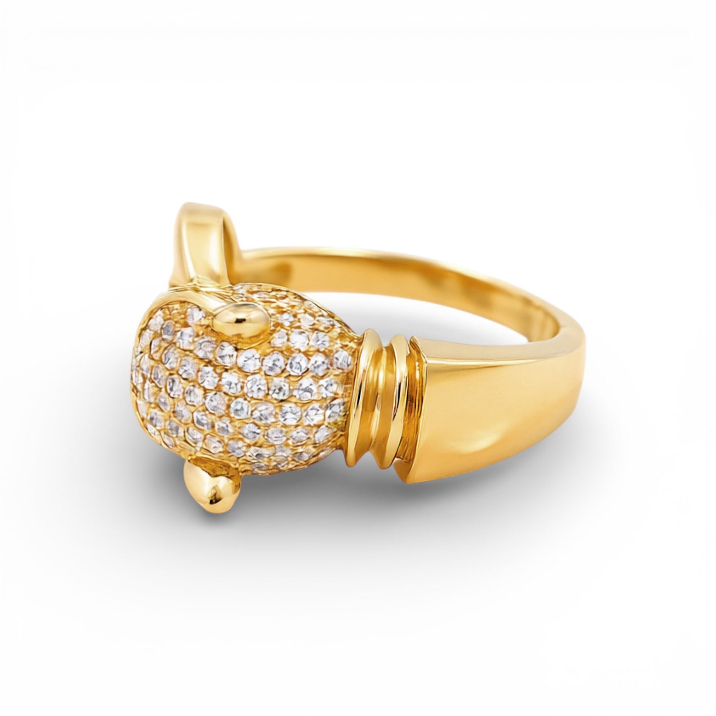 14K Yellow Gold Fashion Women's Ring with Panther and White Stones / Size: 8 / Weight: 5.2 GR / DLBWR4PT