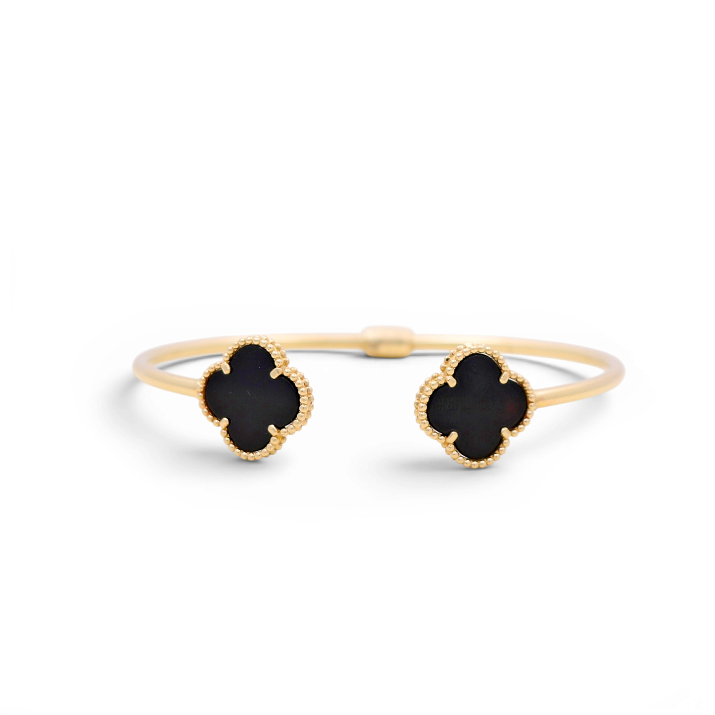 14K Yellow Gold Semisolid Black Two Clover Bangle / Weight: 8.9 GR / COBB4CLV-1