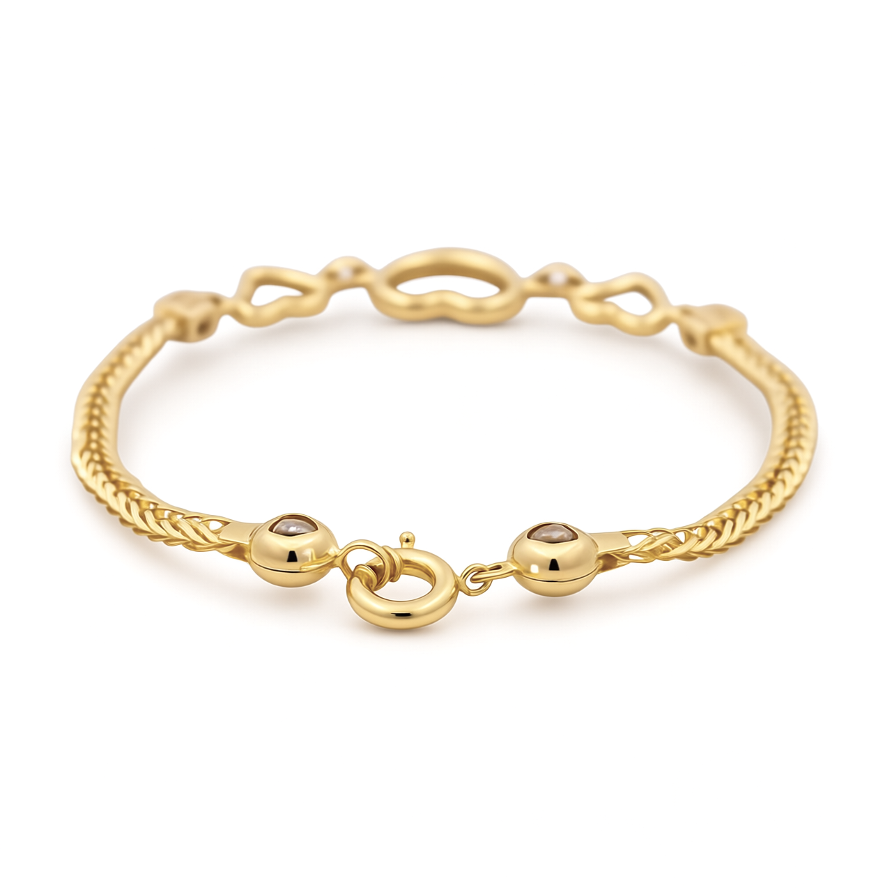 14K Yellow Gold Fashion Women's Bracelet with Three Hearts and Cz / Size 7.5" / Weight: 6 GR / DOWB4HR-2