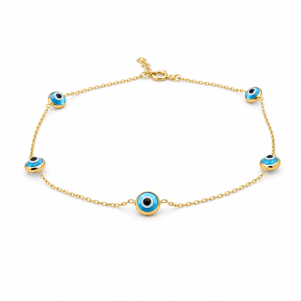 14K Yellow Gold Blue Eyes Women's Bracelet / Size: 7.5" / Weight: 1.1 GR / CCFWB4EY-1
