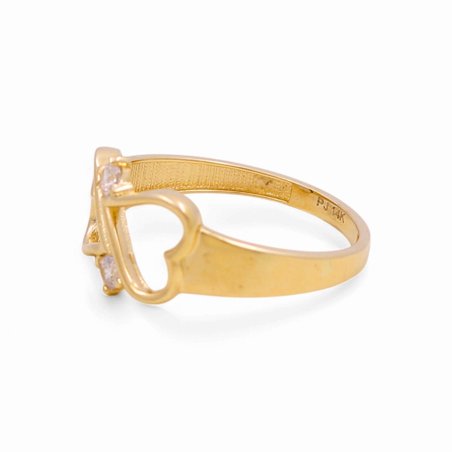 14K Yellow Gold Two Hearts Women's Ring With Cz / Size: 7 / Weight: 1.4 GR / CPWR4HR