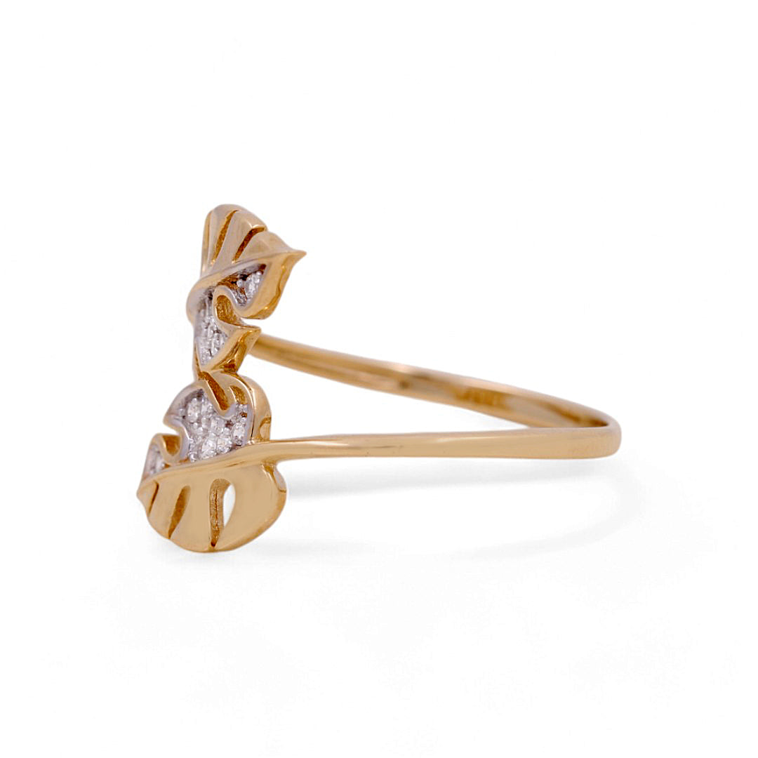 14K Yellow Gold Women’s Leafs Ring / Stone: CZ / Size: 6.5 / Weight: 2.0 GR / IEEWR4LV-1