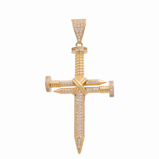 14K Yellow Gold Fashion Cross Pendant with Nails / Stone: Cz / Weight: 5.5 GR / CPPD4FSCS