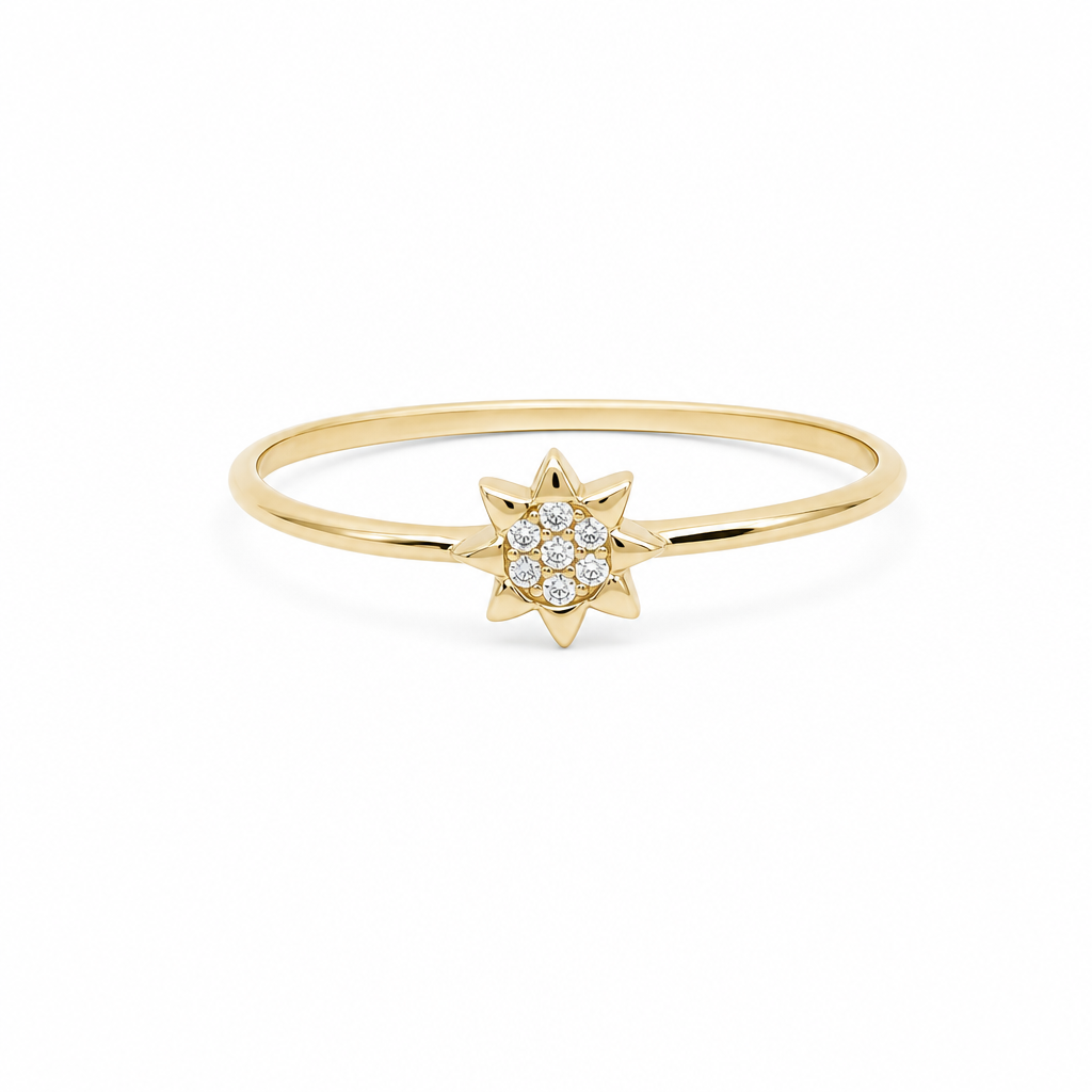 14K Yellow Gold Sun Women's Ring with Cz / Size: 7 / Weight: 0.8 GR / DQWR4SN