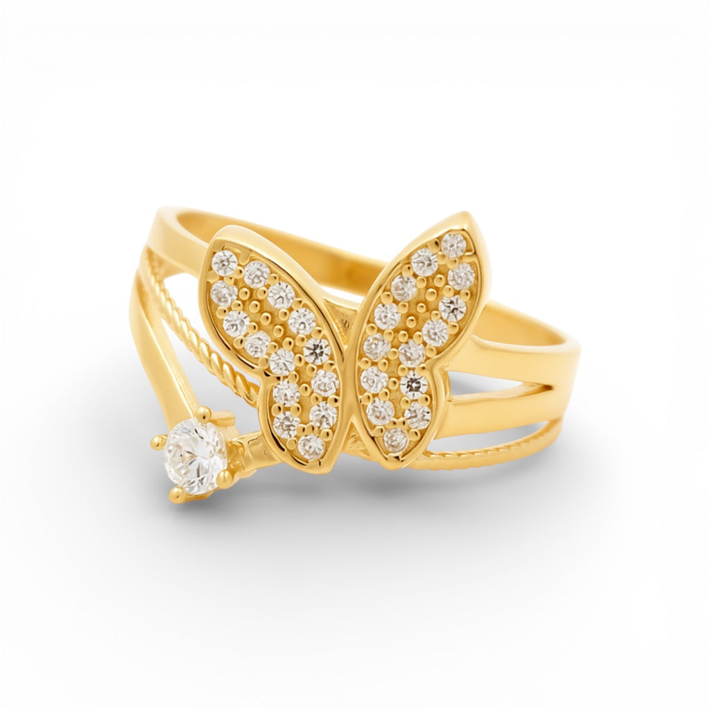 14K Yellow Gold Butterfly Women's Ring With Cz / Size: 7.5 / Stone: Cz / Weight: 2.3 GR / VR-91