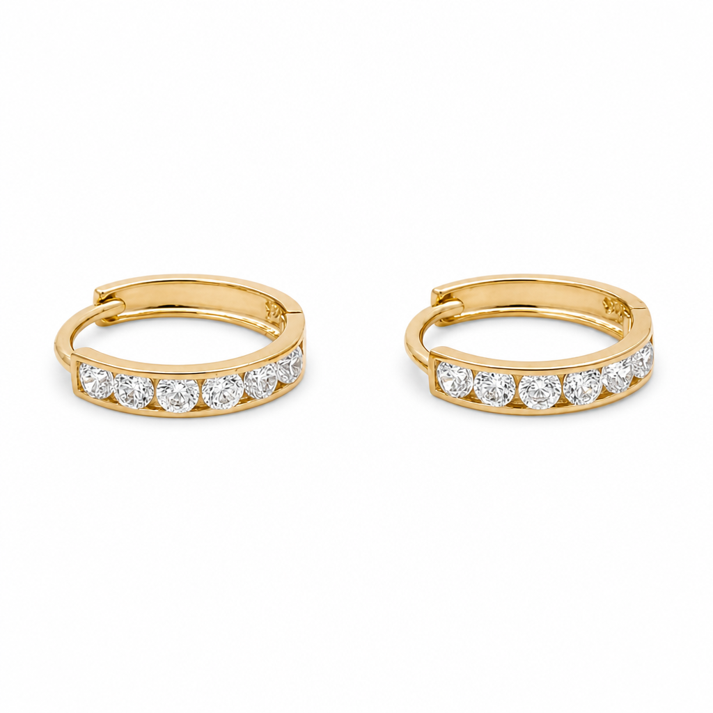 14K Yellow Gold Small Hoops Earrings with Cz / Size: Small / 0809600