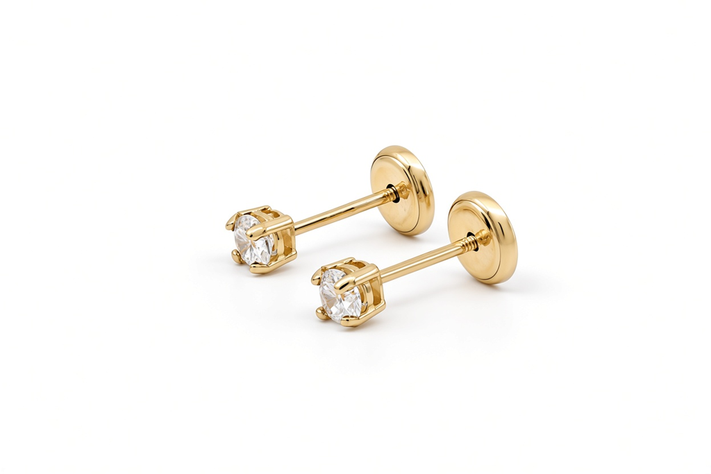 14K Yellow Gold Fashion Stud Earrings with Cz  / Size: Small / 6-550701PS4