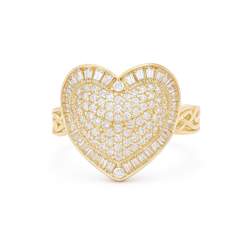 14K Yellow Gold Heart Women's Ring with Chinese Link and Cz / Size: 8.5 / Weight: 4.1 GR / DQWR4HR-12