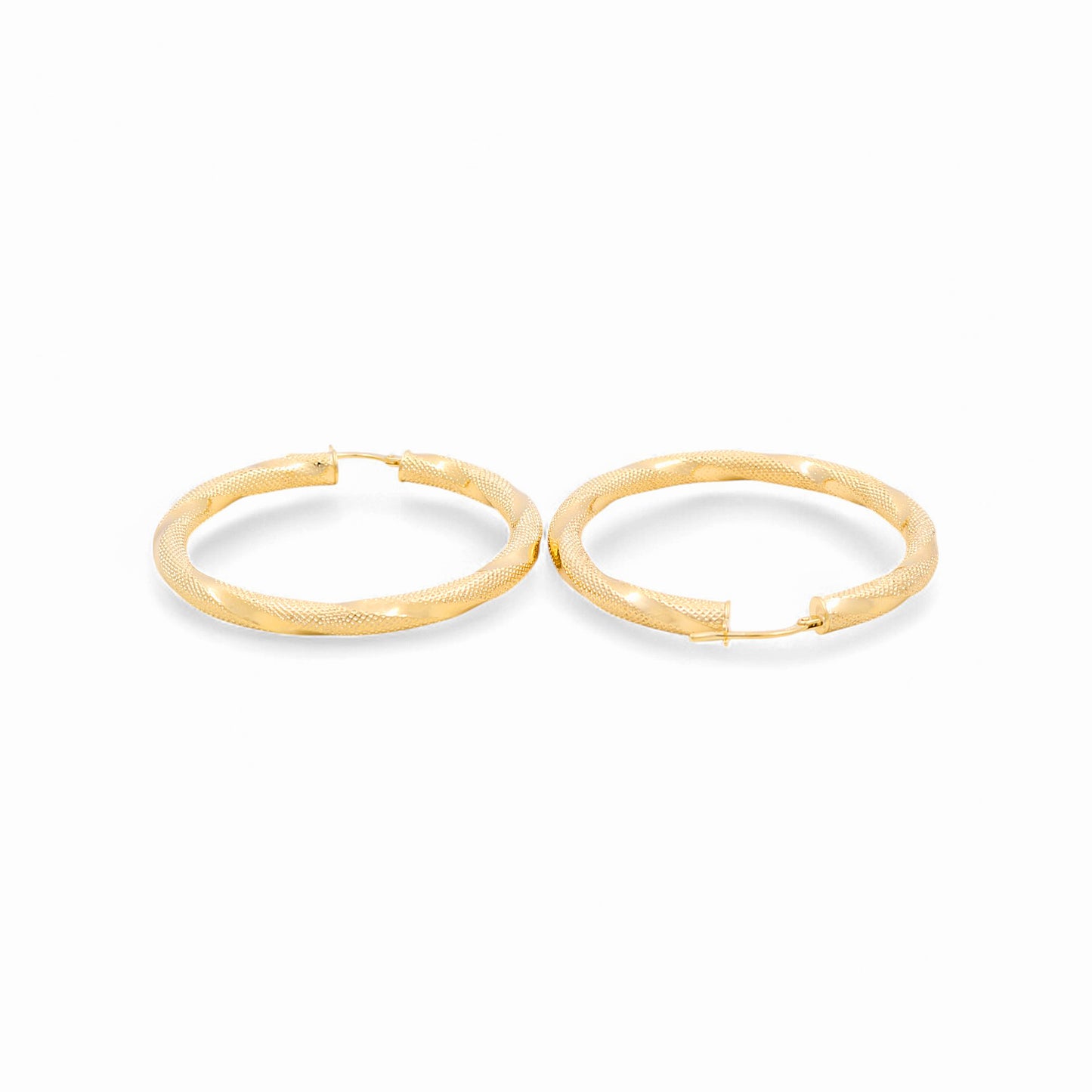 14K Yellow Gold Women's Fashion Hoops Earrings with Diamond Cut / Size: 3.5mmx35mm / Weight: 3.8 GR / 240-00399