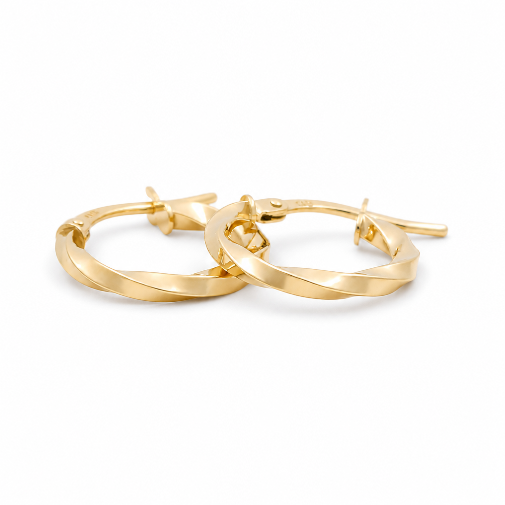 14K Yellow Gold Fashion Twist Hoops Earrings / Size: 2mm 10mm / Weight: 0.8GR / 240-00731