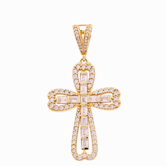 10K Yellow Gold Egyptian Cross Baguette Pendant with White Stones / Weight: 3.7GR / CQPD0CS-1