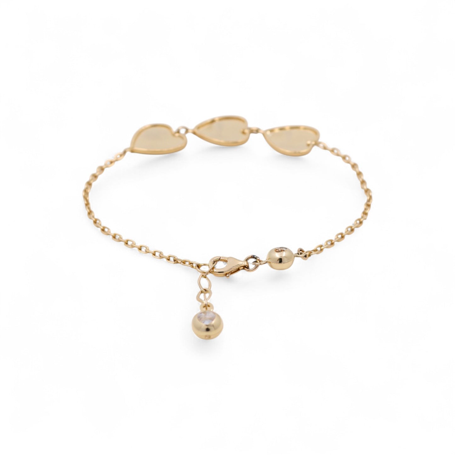 14K Yellow Gold Three Hearts Women's Bracelet with Diamond Cut Design / Size: 7.5" / Weight: 5.6 GR / COWB4HR-6