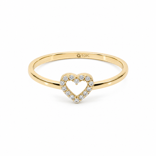 10K Yellow Gold Heart Women's Ring / Size: 7 / Stone: Cz / Weight: 1.1 GR / DQWR0HR-30