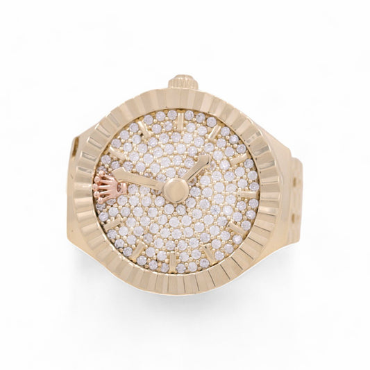 14K Yellow/Rose Gold Men’s Watch Fashion Ring / CZ / Size 11 / Weight: 9.4 GR /  COMR4FS-45