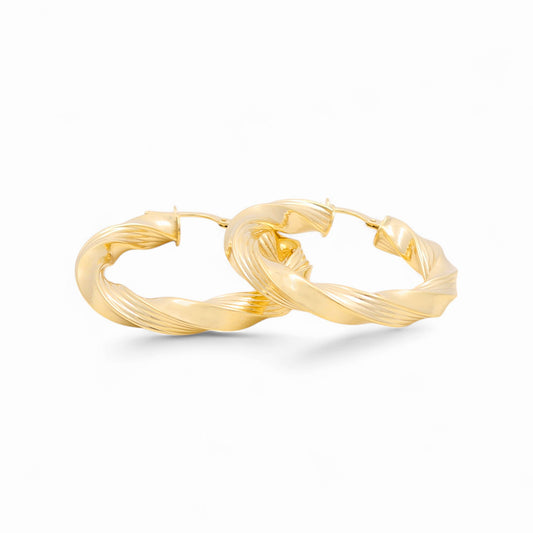 14K Yellow Gold Women's Twist Hoops Earrings / Size: 5mmx25mm / Weight: 4 GR / 240-00662
