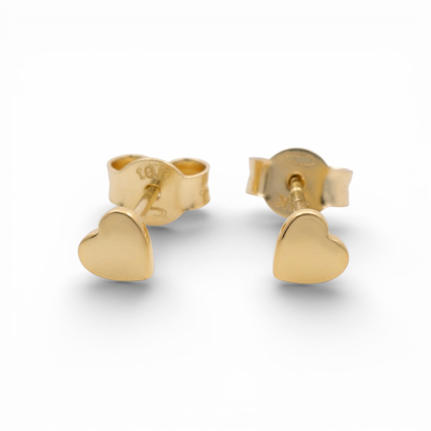 10K Yellow Gold Small Heart Stud Earrings with Cz / Weight: 0.8 GR / DQES0HR