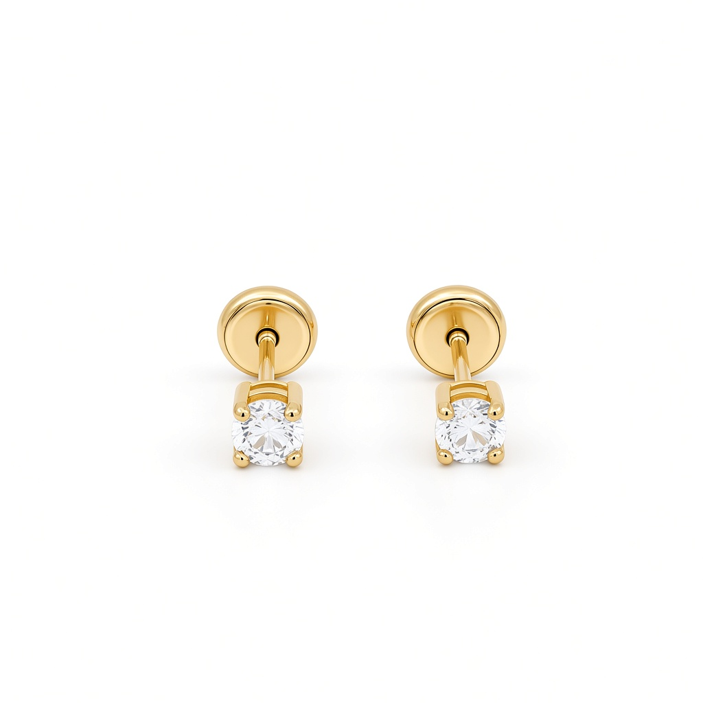 14K Yellow Gold Fashion Stud Earrings with Cz Stone / 6-550701PS3,5