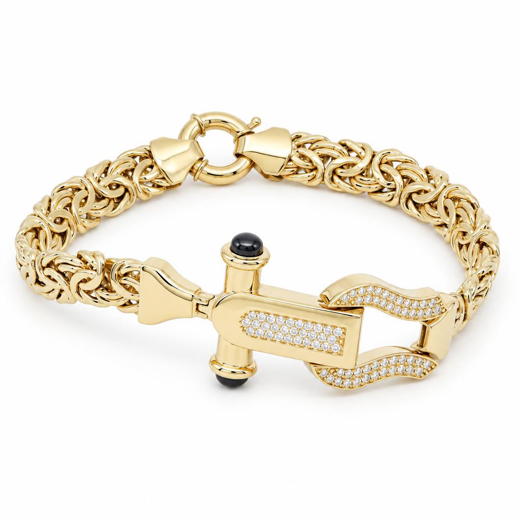 10K Yellow Gold Byzantine Link Bracelet with Fashion Design / Cz / Size: 7.5" / Weight: 12.4 GR / DOWB0FSBZ