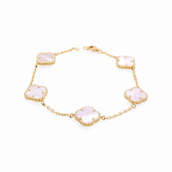 14K Yellow Gold Women's Bracelet with Five Mother of Pearl Clover / Size: 7" / Weight 7.2 GR / BOWB4CLV-6