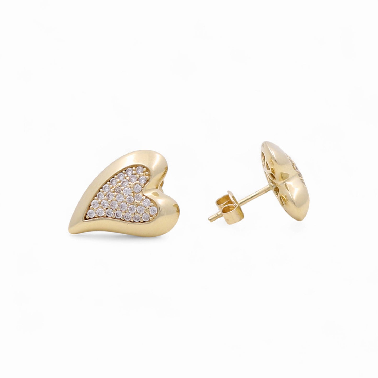 10K Yellow Gold Fashion Heart Women's Stud Earrings with Cz / Weight: 2.9 GR / CQES0HR-1
