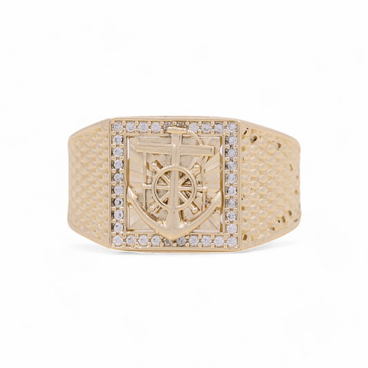 14K Yellow Gold Men’s Anchor Fashion Ring / CZ / Size 10 / Weight: 5.4 GR / COMR4FS-38