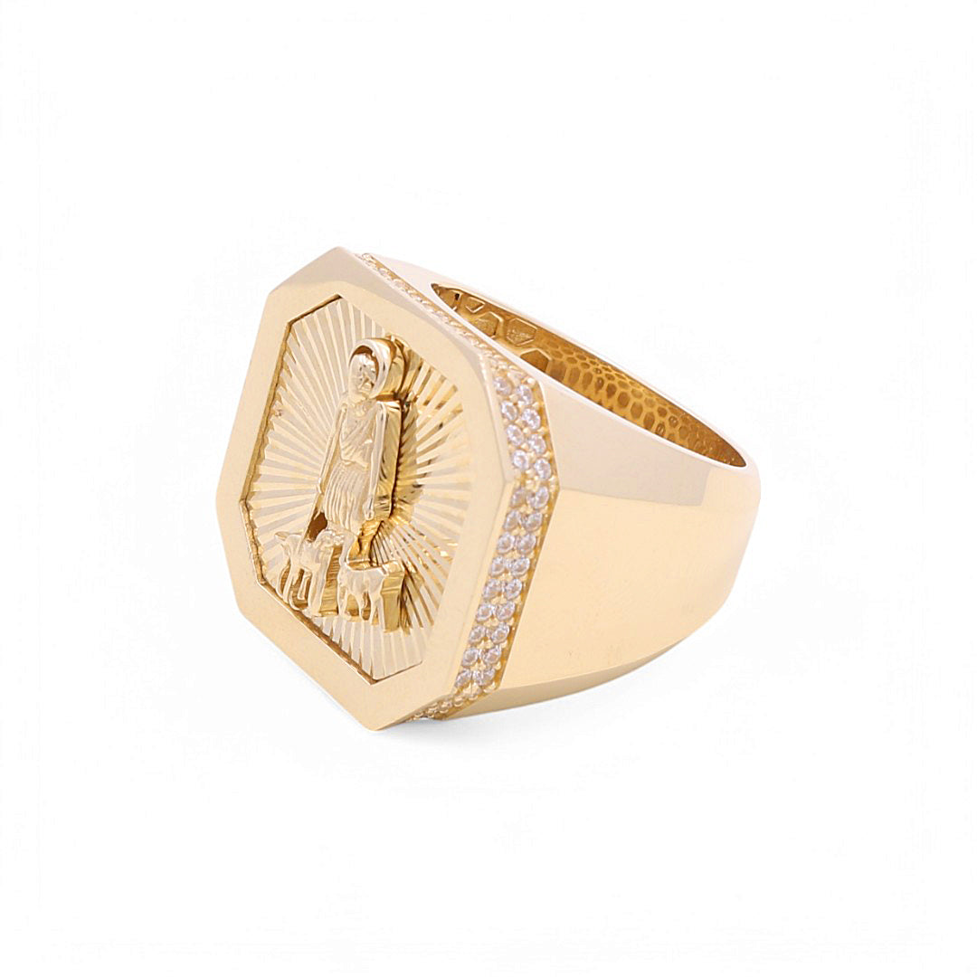 14K Yellow Gold San Lazaro Men’s Ring with Cz / Size 11 / Weight: 13.1 GR / DOMR4SL