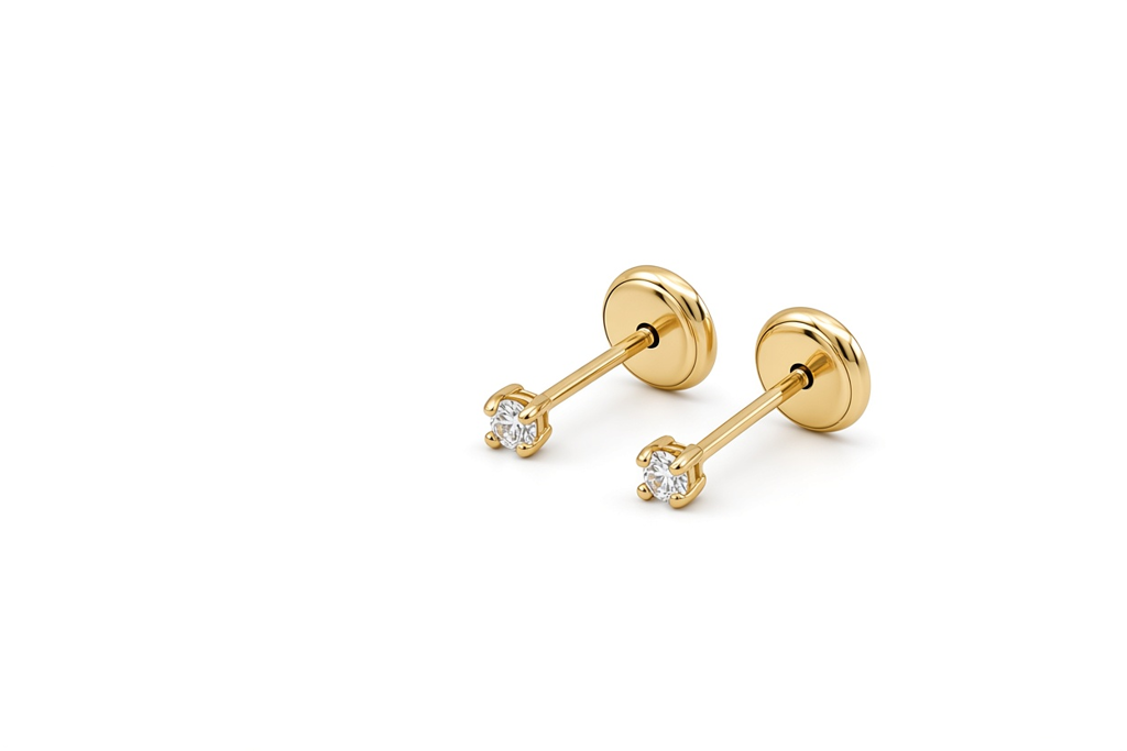 14K Yellow Gold Fashion Stud Earrings with Cz Stone / Size: Small / 6-550701PS2